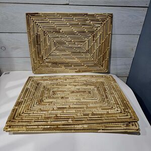 Rattan Wicker Woven Handmade Placemats 18” x 13” Set of 4 Boho Farmhouse